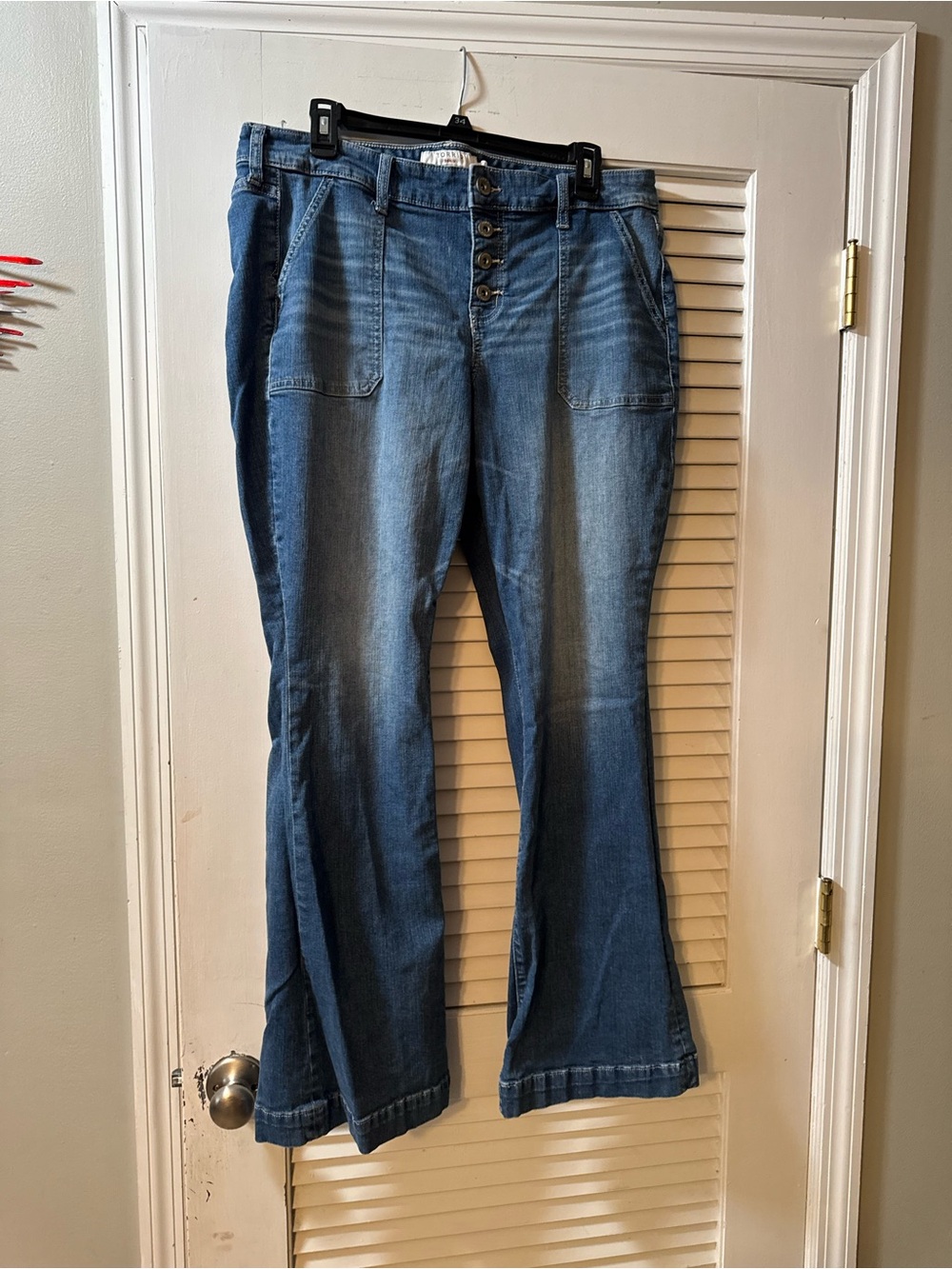 Button-Fly Flare Leg Denim Jeans